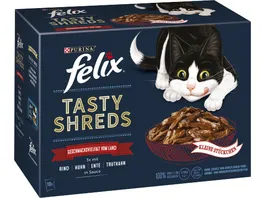 FELIX Tasty Shreds Geschmacksvielfalt vom Land Katzennassfutter 10x80g Portionsbeutel
