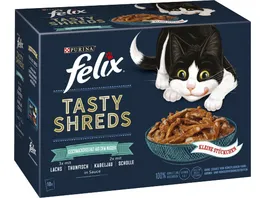 FELIX Tasty Shreds Geschmacksvielfalt aus dem Wasser Katzennassfutter 10x80g Portionsbeutel