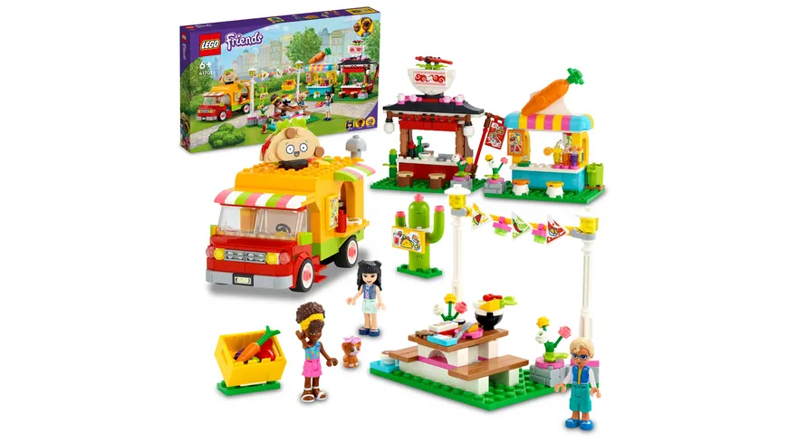 LEGO Friends 41701 Streetfood-Markt Spielzeug mit Saftbar & Imbisswagen