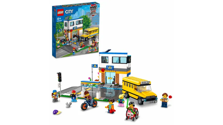 LEGO City 60329 Schule mit Schulbus, Spielzeug für Kinder ab 6 Jahren