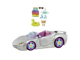Barbie Extra Auto Cabrio glitzert mit Regenbogen Reifen Zubehoer