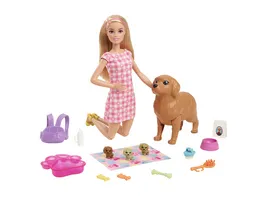 Barbie Puppe blond mit Hund Welpen Set inkl Zubehoer