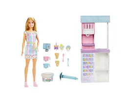 Barbie Eisdiele mit Puppe blond Barbie Set inkl Zubehoer Anziehpuppe