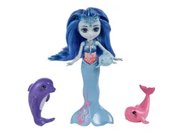 Royal Enchantimals Dorinda Dolphin Puppe ca 15 cm mit abnehmbarer Flosse und 3 Tierfiguren