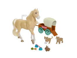 Spirit Tier Babysitting mit Chica Linda Spielset mit Pferd 21 cm Wagen Huf Aktivierungsfunktion 3 Tieren und Zubehoer tolles Geschenk fuer Kinder ab 3 Jahren