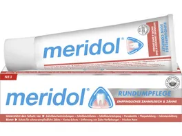 meridol RUNDUMPFLEGE Taegliche Rundumpflege fuer empfindliches Zahnfleisch Zaehne 2 fach Aktivformel mit Zinn Fluorid fuer einen langanhaltenden antibakteriellen Effekt Tube 75 ml