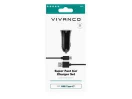 Vivanco Super Fast Car Charger Set Kfz Schnellladegeraet inkl USB Type C Kabel 15W
