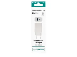 Vivanco Super Fast Charger Power Delivery 3 0 Dual Schnellladegeraet mit 2 USB Ports 20W