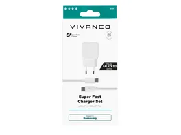 Vivanco Super Fast Charger Set fuer Samsung Galaxy USB Type C inkl USB Type C Kabel Schnellladegeraet 25W