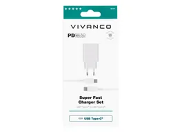 Vivanco Super Fast Charger Set Power Delivery 3 0 Schnellladegeraet inkl USB Type C Kabel 18W