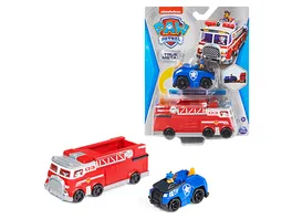 Paw Patrol True Metal Team Fahrzeuge 2er Set mit Feuerwehrwagen und Chase im Polizeiauto Massstab 1 55 Spielzeug fuer Kinder ab 3 Jahren