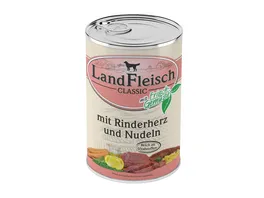 LandFleisch Classic Hundenassfutter Rinderherz Nudeln mit Frischgemuese 400g