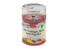 LandFleisch Classic Hundenassfutter Senior Gefluegel Reis Paprika mit Frischgemuese 400 g