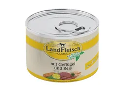 LandFleisch Classic Hundenassfutter Gefluegel Reis extra mager mit Frischgemuese 195 g
