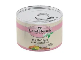 LandFleisch Classic Hundenassfutter Gefluegel Lachsfilet mit Frischgemuese 195 g