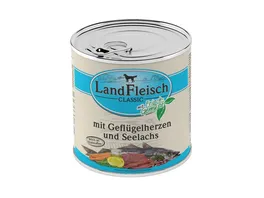LandFleisch Classic Hundenassfutter Gefluegelherzen Seelachs mit Frischgemuese 800g