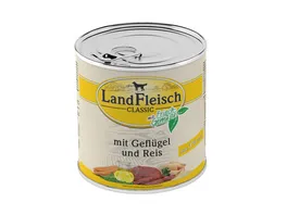 LandFleisch Classic Hundenassfutter Gefluegel Reis extra mager mit Frischgemuese 800 g