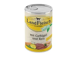 LandFleisch Classic Hundenassfutter Gefluegel Reis extra mager mit Frischgemuese 400 g