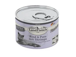 LandFleisch Katzennassfutter Adult Pastete Rind Pute mit Shrimps