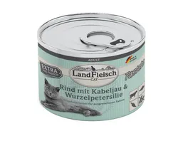 LandFleisch Katzennassfutter Adult Pastete mit Rind mit Kabeljau Wurzelpetersilie