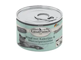LandFleisch Katzennassfutter Adult Pastete Rind mit Kabeljau Wurzelpetersilie 195g