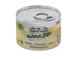 LandFleisch Hundenassfutter B A R F 2GO Obst Gemuese und Kraeuterpesto Gold 200g