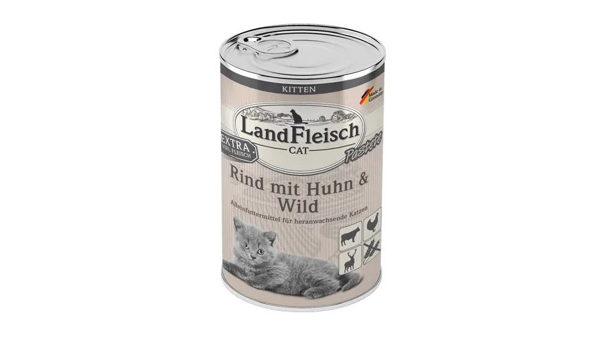 Landfleisch Katzennassfutter Kitten Pastete Rind mit Huhn & Wild 400g