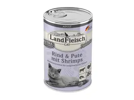LandFleisch Katzennassfutter Adult Pastete Rind Pute mit Shrimps 400g