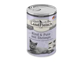 LandFleisch Katzennassfutter Adult Pastete Rind Pute mit Shrimps