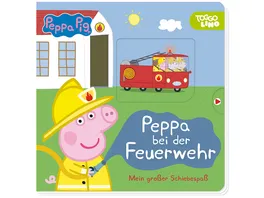 Peppa Pig Peppa bei der Feuerwehr Mein grosser Schiebespass Pappbilderbuch mit Schieb und Ziehelementen