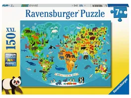 Ravensburger Puzzle Tierische Weltkarte 150 Teile Puzzle fuer Kinder ab 7 Jahren
