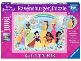 Ravensburger Puzzle Stark schoen und unglaublich mutig 100 Teile XXL Disney Prinzessinnen Glitterpuzzle fuer Kinder ab 6 Jahren
