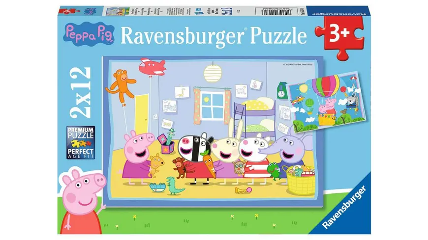 Ravensburger Puzzle - Peppas Abenteuer - 2x12 Teile Peppa Pig Puzzle für Kinder ab 3 Jahren