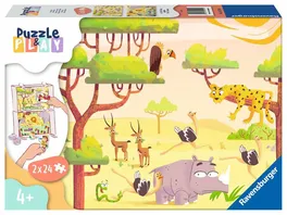 Ravensburger Puzzle Puzzle Play Safari Zeit 2x24 Teile Puzzle fuer Kinder ab 4 Jahren