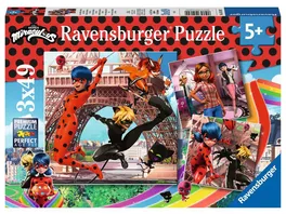 Ravensburger Puzzle Unsere Helden Ladybug und Cat Noir 3x49 Teile Miraculous Puzzle fuer Kinder ab 5 Jahren