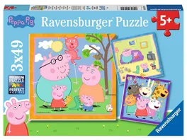 Ravensburger Puzzle Peppas Familie und Freunde 3x49 Teile Peppa Pig Puzzle fuer Kinder ab 5 Jahren