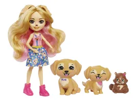 Enchantimals Familien Spielset Gerika Golden Retriever Puppe ca 15 cm mit 3 Tierfiguren
