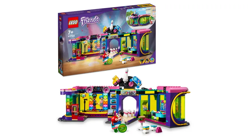 LEGO Friends 41708 Rollschuhdisco Spielzeug mit Arcade und Bowling Spielen