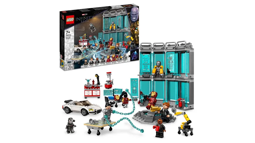 LEGO Marvel 76216 Iron Mans Werkstatt, Avengers-Set mit Minifiguren