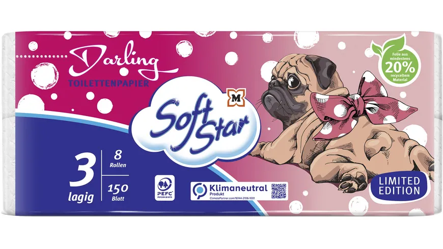 SoftStar Toilettenpapier Limited Edition Mops 3-lagig & 8 x 150 Blatt