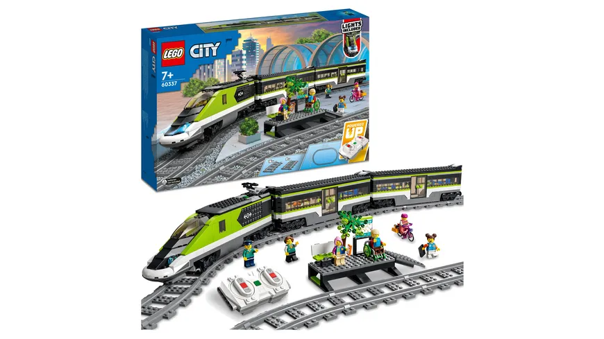 LEGO City 60337 Personen-Schnellzug, Spielzeug-Eisenbahn, Set mit Schienen