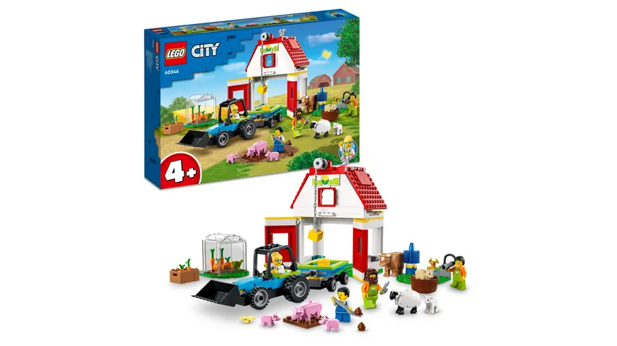 LEGO City 60346 Bauernhof mit Tieren und Spielzeug-Traktor mit Anhänger