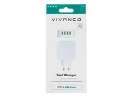 Vivanco Fast Charger Quattro mit Smart IC Ladegeraet 24W max