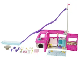 Barbie Super Abenteuer Camper Fahrzeug 76 cm gross mit Pool Rutsche und ueber 60 Zubehoerteilen