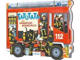 TATUeTATA Mein Fahrzeuge Wimmelbuch Mit Feuerwehr Traktor und Bagger unterwegs Kinderbuch mit beweglichen Raedern