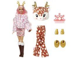 Barbie Cutie Reveal Puppe im Hirsch Kostuem mit Farbwechsel Winter Sparkle