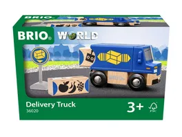 BRIO Bahn Zustell Fahrzeug Blauer Liefer LKW mit zwei magnetischen Holzcontainern Empfohlen fuer Kinder ab 3 Jahren und kompatibel mit den Schienen der BRIO World