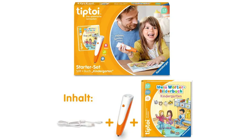Ravensburger tiptoi - Starter-Set Stift und Wörter-Bilderbuch Kindergarten- Lernsystem für Kinder ab 3 Jahren