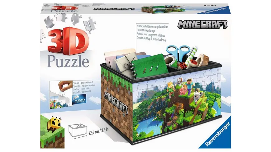 Ravensburger Puzzle - 3D Puzzles - Aufbewahrungsbox Minecraft - 216 Teile - Praktischer Organizer für Minecraft Fans ab 8 Jahren