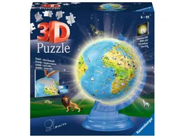 Ravensburger Puzzle 3D Puzzles Kinderglobus mit Licht in deutscher Sprache 180 Teile Beleuchteter Globus fuer Kinder ab 6 Jahren
